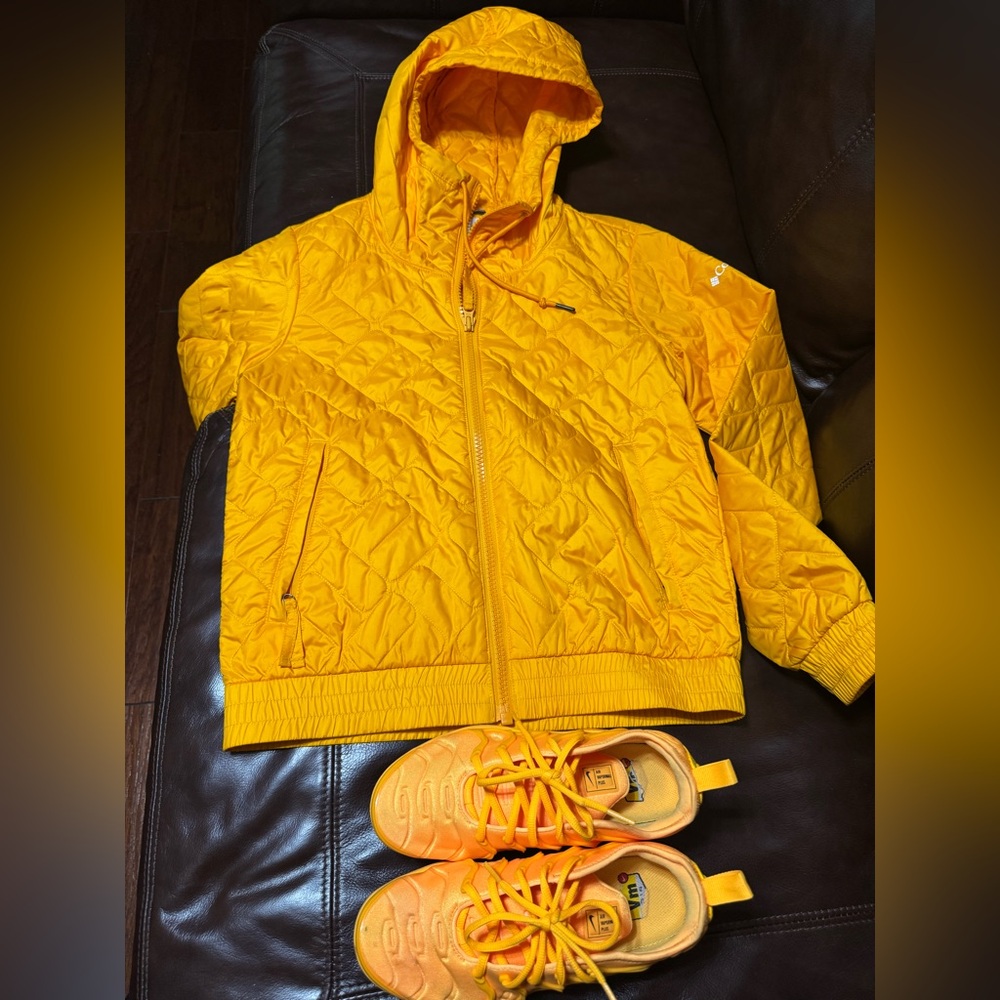 Vibrant Yellow Quilted Jacket and Sneakers